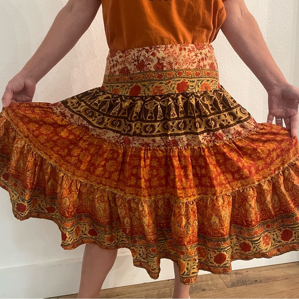 Vtg Boston Proper Bohemian Floral Print Skirt - Red brown orange fall colors sm